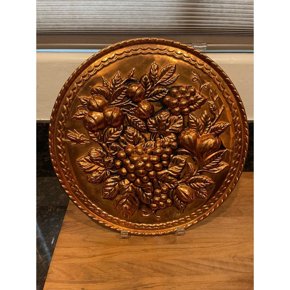 Vintage Copper Hammered Fruit Design Wall Hanger England